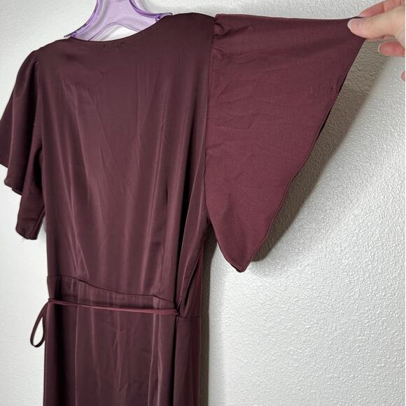 Chelsea28 Burgundy Maroon Flutter Sleeve Ruffle V-Neck Wrap Dress S - Picture 9 of 16